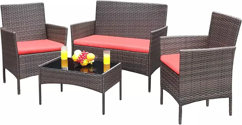 Fornitura di mobili mobili da giardino mobili da giardino 4 pezzi set di conversazione sedie da esterno in Rattan di vimini giardino cortile balcone portico