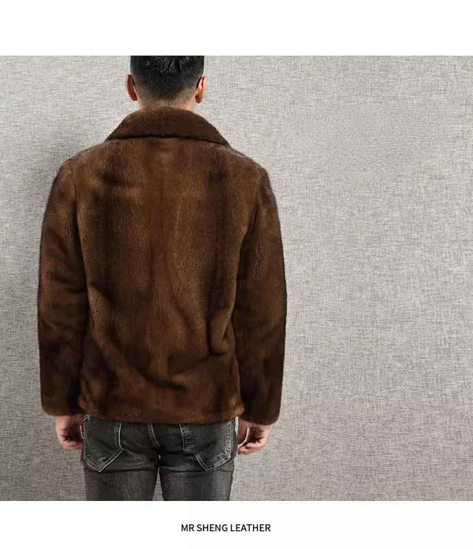 Abrigo de piel auténtica de visón para hombre, chaqueta de piel de visón marrón café, solapa masculina, ropa de caballero de negocios, abrigos de invierno, FCY