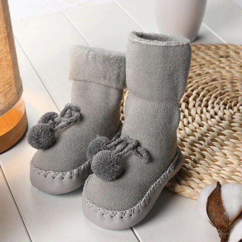 Sapatos de caminhada antiderrapantes, meias de bebê, meias quentes para meninos e meninas, novo