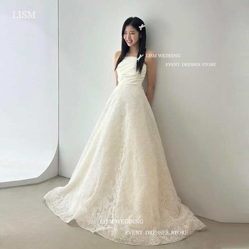 LISM Strapless Korea Wedding Dresses Real Picture Lace Bride Gowns Corset Backless Sleeveless Photography Bridal Dress 2024