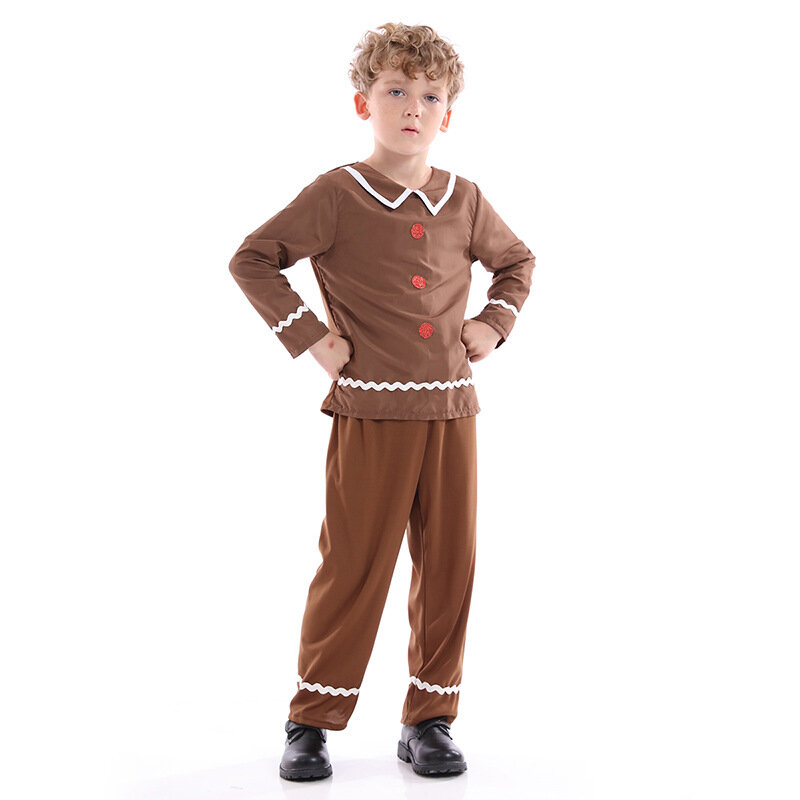 Gingerbread Man Dress Girls Boys Merry Christmas Cosplay Little Gingerbread Man Costume For Child