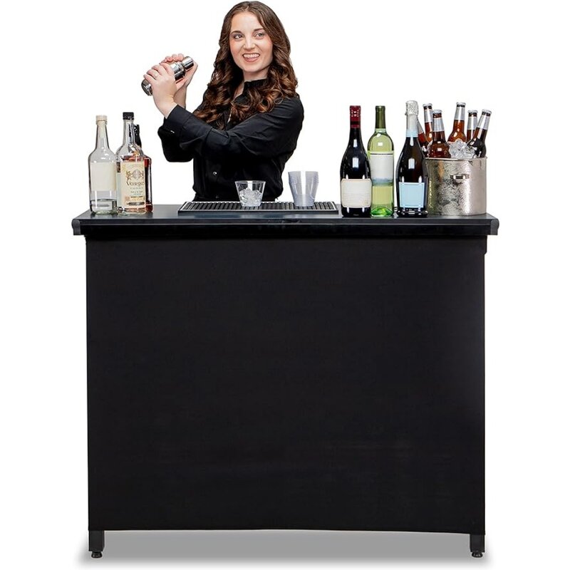 Barkast Draagbare Bar Van Commerciële Kwaliteit-Mobiel Barmanstation Voor Evenementen-Zwarte Rok En Koffer Inbegrepen-Standaard Of Led