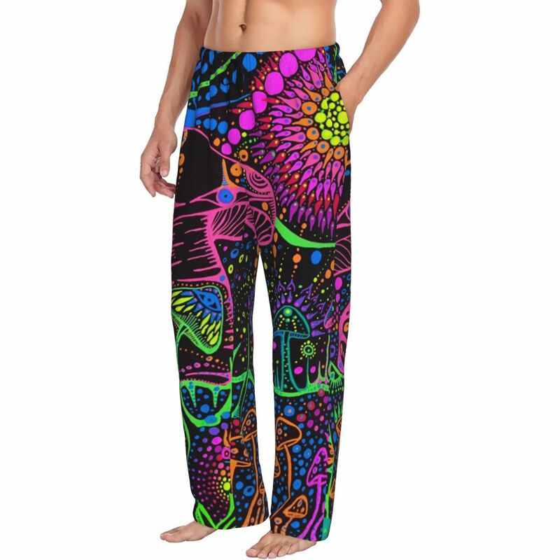 Personalizzato psichedelico magico arcobaleno funghi pigiama pantaloni pigiameria elastico in vita misterioso Boho Sleep Bottoms con tasche