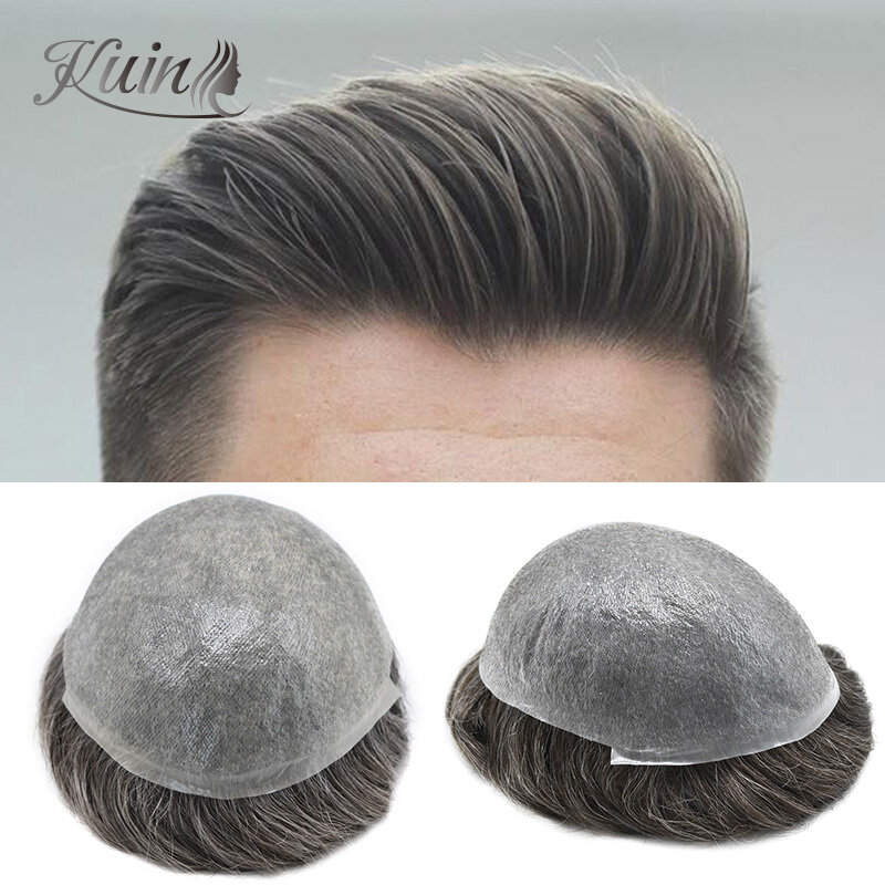 Male Toupee Full PU 0.06-0.08cm Men's Capillary Prothesis Thin Skin PU Vloop Hairpiece Thickness Men's Wig Human Hair System