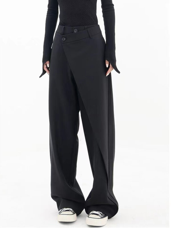 Брюки женские Асимметричные в стиле пэчворк, повседневные однотонные широкие брюки полной длины, модные прямые штаны, 2023
