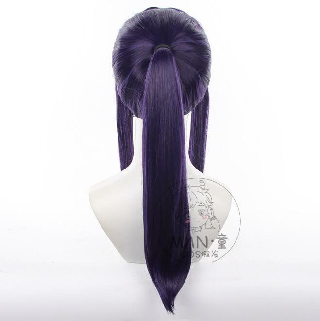 Souma Kanzaki Cosplay Wig Ensemble Estrelas fibra peruca sintética, rabo de cavalo preto e roxo, cabelo comprido
