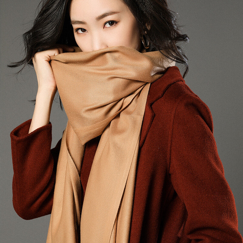 ฤดูหนาว Shawl Pure สีเลียนแบบผ้าขนสัตว์ชนิดหนึ่งเช่นผ้าพันคออบอุ่นอเนกประสงค์ฉบับภาษาเกาหลียาว Dual-ใช้ผู้ชายผู้หญิงรุ่น