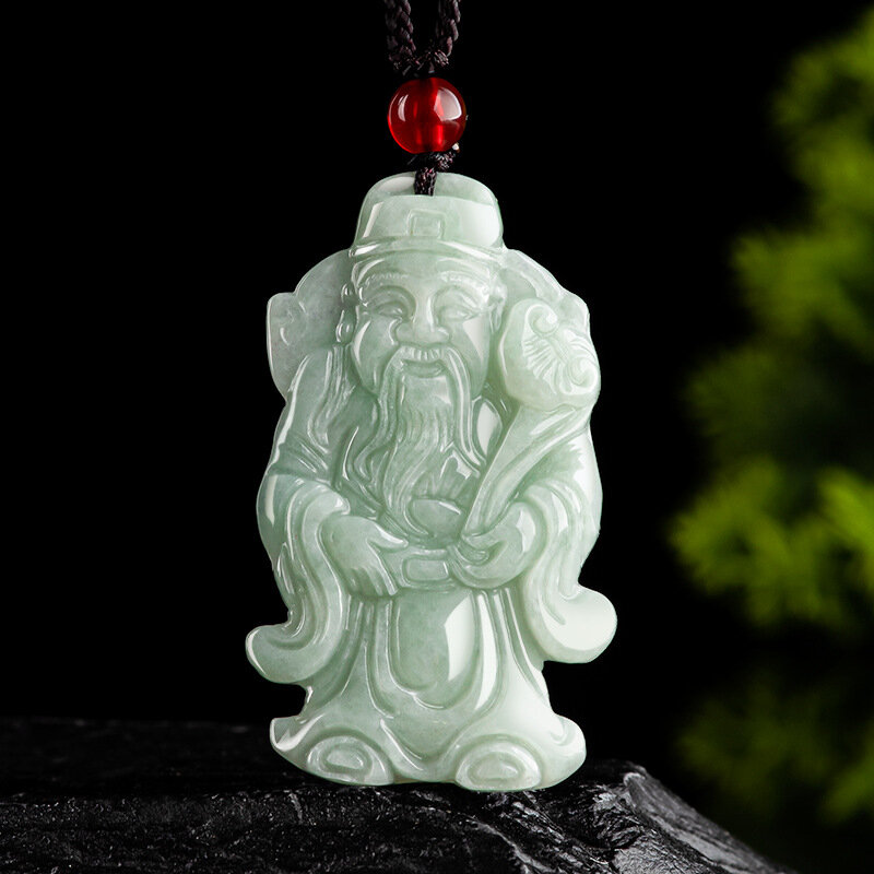 Colar pingente de jade natural para homens e mulheres, corrente de corda amuleto talismã, Fengshui geomântica fortunas, deus da riqueza