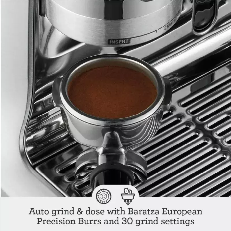 Breville mesin Espresso sentuh Barista BES880BSS, baja tahan karat dengan sikat