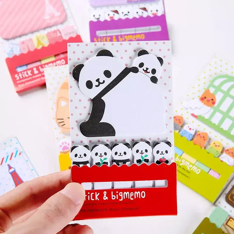 Kawaii Panda Cat Stickers Cartoon Sticky Notes Memo Bookmark for Student Office School Decoration Cute Stationery Writing Pads