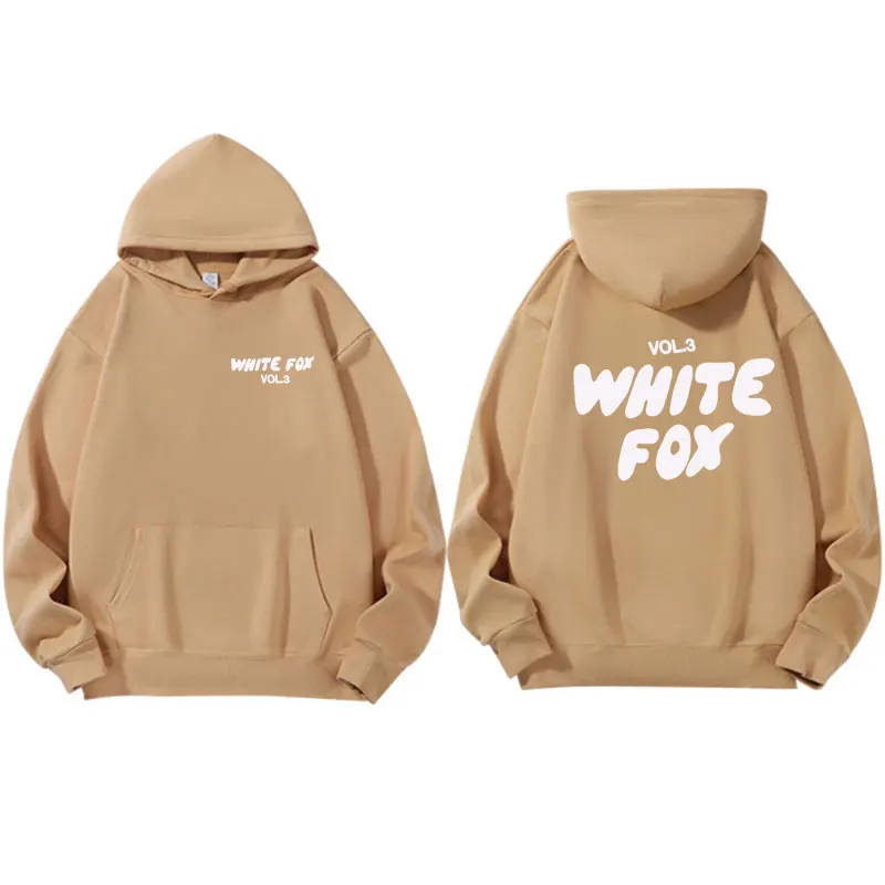 White Fox women's hoodie, loose fitting hoodie, wool, thick, letter print, 2024