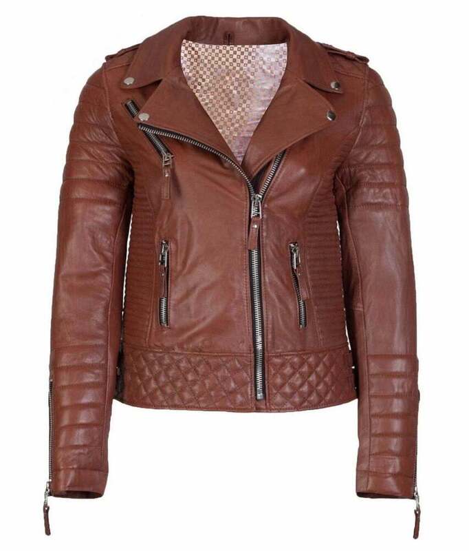 Женская кожаная стеганая куртка, мотоциклетная байкерская куртка из натуральной кожи
