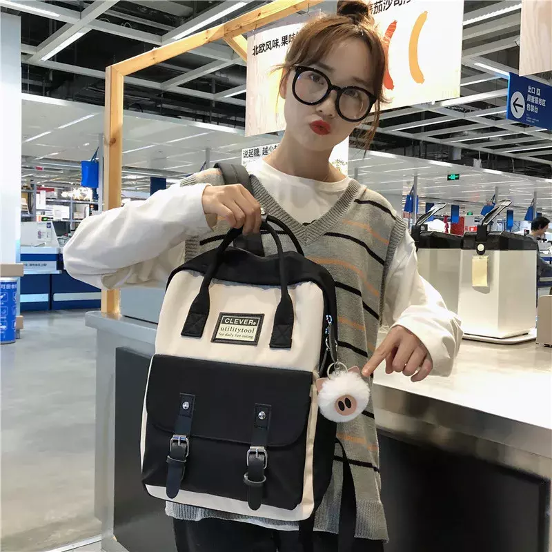 Новинка 2023, нейлоновый контрастный рюкзак в Корейском стиле, Модный ручной рюкзак с декоративным ремнем