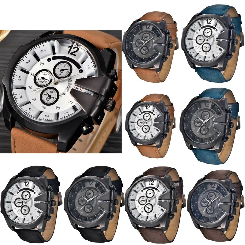メンズレザービジネスファッション時計、クォーツ腕時計、プレゼント、ストラップ、デザイン