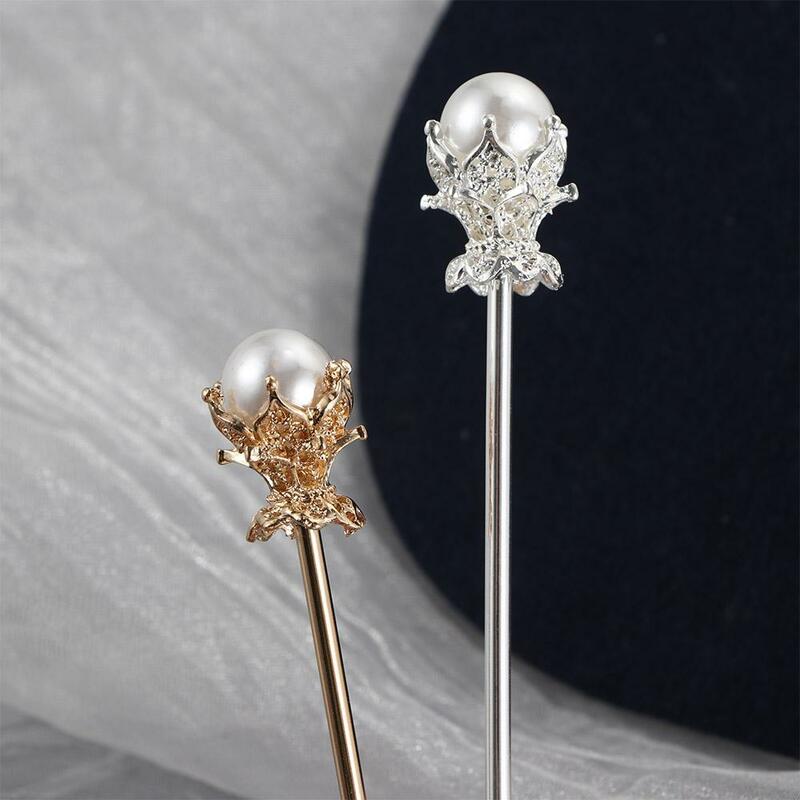 Fashion 2021 New Metal Chinese Style Gold Silver Color Pearl Hair Accessories Hair Clip Hairpin Hair Sticks