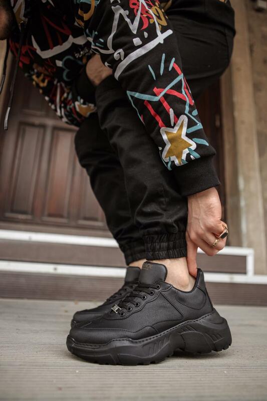 Zapatillas de deporte para hombre, zapatos informales de suela alta, N75, color negro