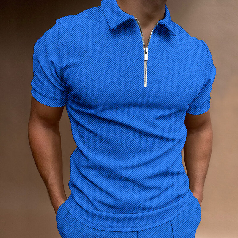 عالية الجودة مجسمة شريط بولو الرجال عادية قصيرة الأكمام قمصان البولو الصلبة بدوره إلى أسفل طوق قميص الصيف الرجال الملابس