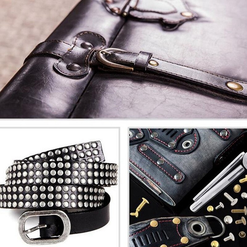360 Sets Double Cap Rivet Leather Studs With Punching Plier For Leather Craft Repairs Decoration, 3 Sizes And 4 Colors