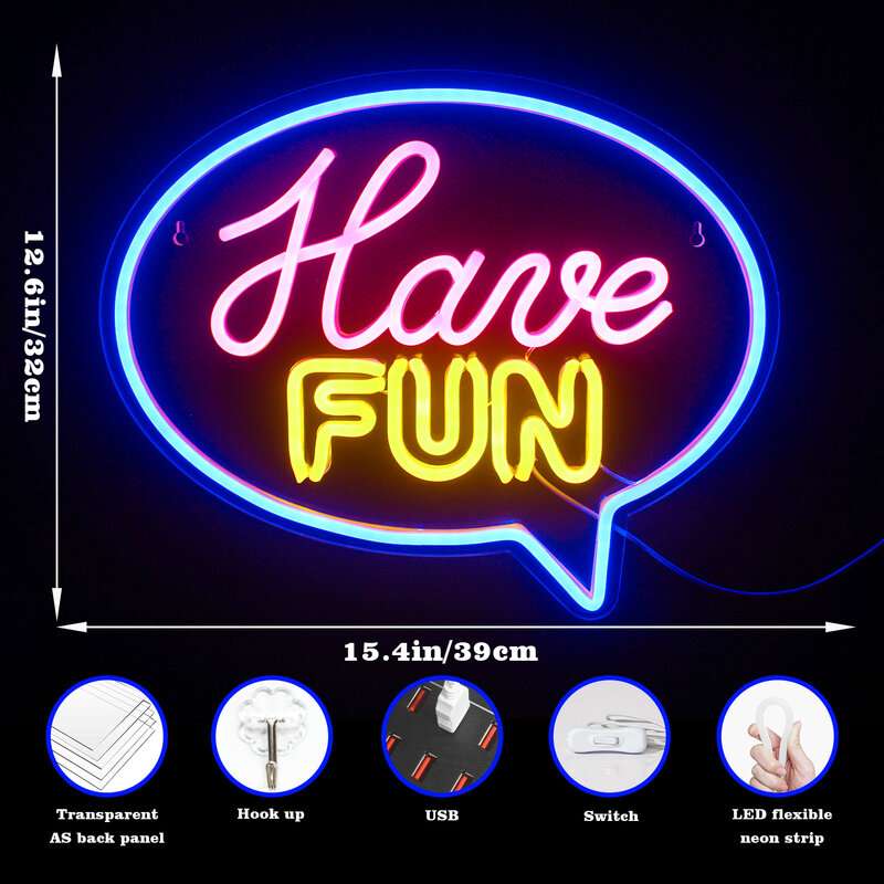 Have Fun Neon Sign LED Light, Message Design, Decoração do Quarto, Casa, Bares, Birthday Party, Festival Wall Lamp Decor, Logotipo