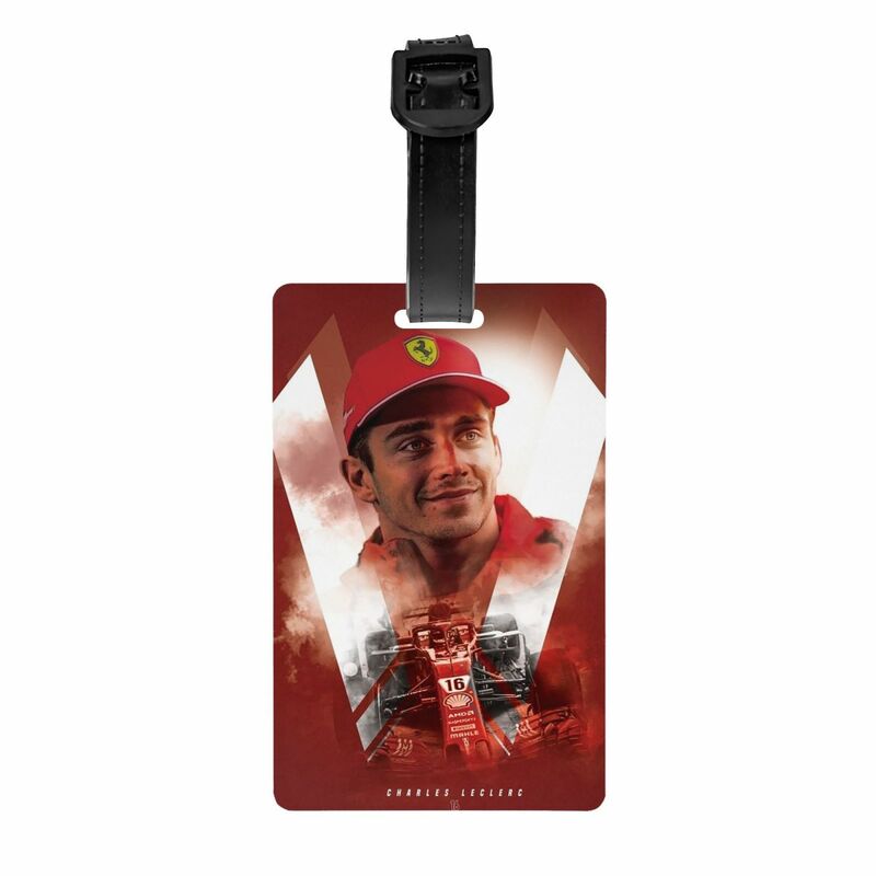 Custom Racer Leclerc Charles Smile Luggage Tag Privacy Protection Formula One Baggage Tags Travel Bag Labels Suitcase