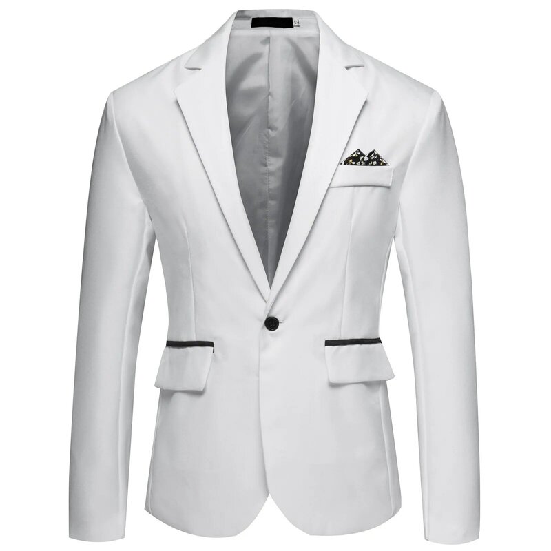Jaket jas kecil kasual kancing sebaris warna polos baru Blazer bisnis modis Slim Fit pakaian pria berkualitas tinggi