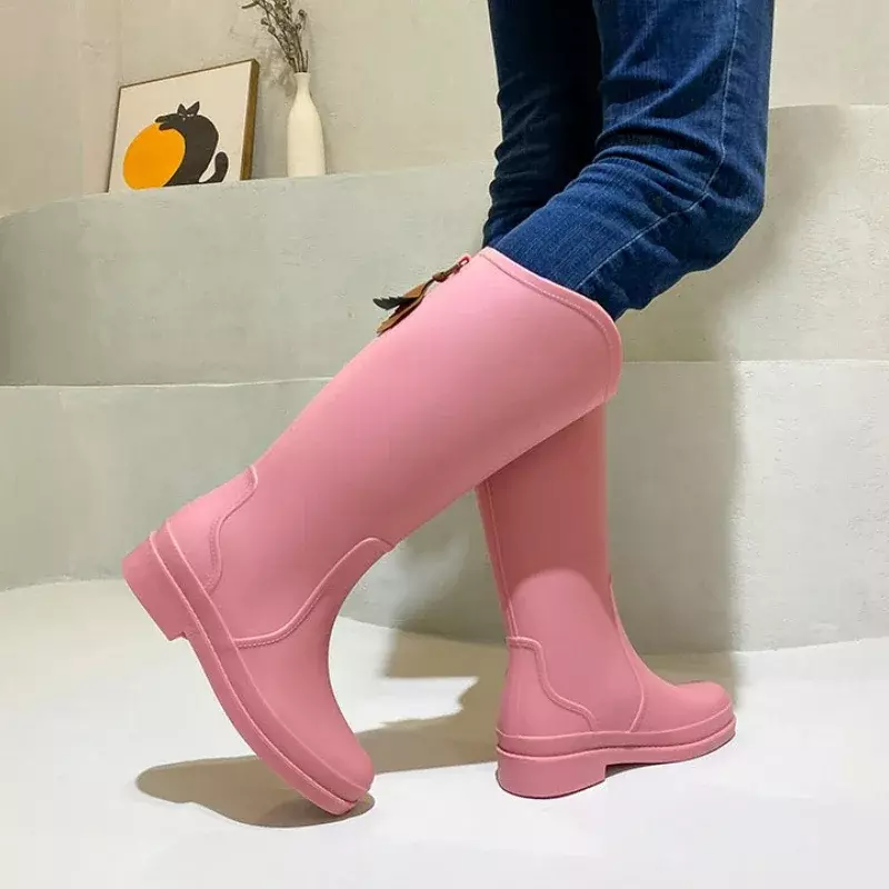 Maogu-Sapatos de borracha impermeável para mulheres, galochas de jardim, bota alta para coxa, botas de chuva, moda