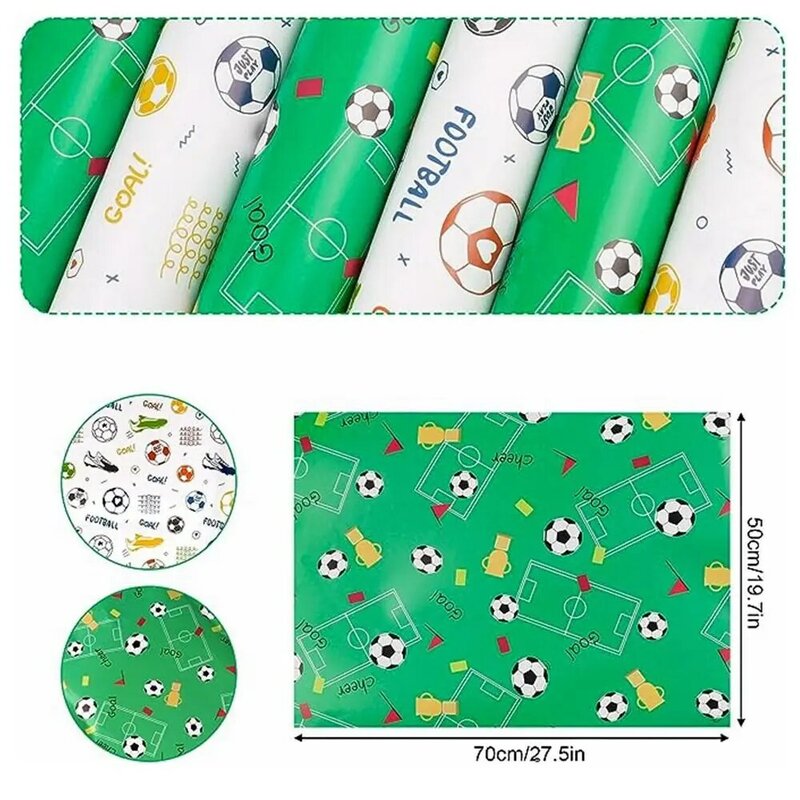 50X70cm Gift Wrapping Paper Coated Paper Cartoon Style Boys Wrapping Paper Football Pattern Packaging Colored Paper Birthday