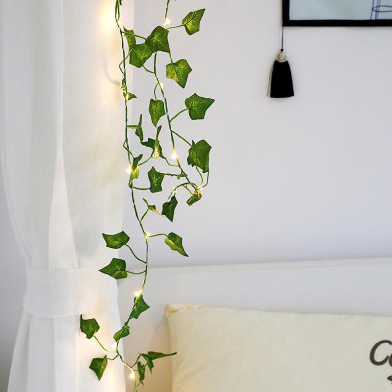 LED Artificial Plants String Light Green Leaf Ivy Vine Fairy Light String Maple Leaves Lamp