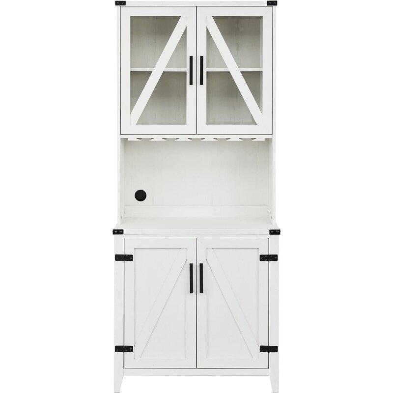 Высокие деревянные кухонные шкафы для хранения 72 дюйма с дверцами, прозрачные стеклянные дверцы, подставка для бокала вина, полки для ликера, большой размер St