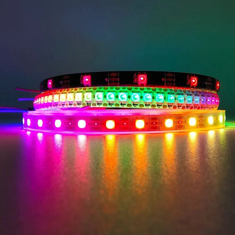 Tira de luces Led RGB, banda inteligente direccionable individualmente, 30/60/74/96/144Led/M, píxeles flexibles digitales, DC5V, WS2812B, WS2812