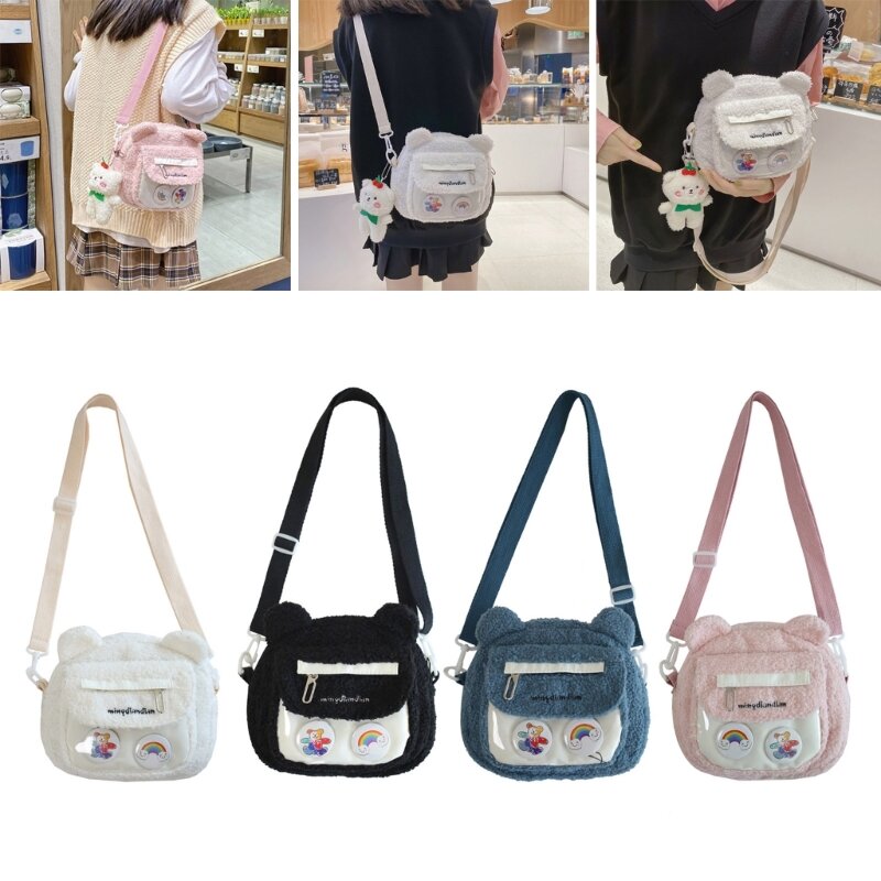 Women Letter Shoulder Bag Girl Plush Crossbody Bag-Fluffy Satchel-Messenger Bags