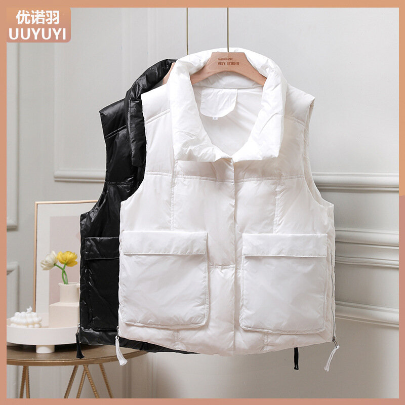Veste en duvet de canard blanc pour femme, manteau court, ample, avec grandes poches, nouvelle collection hiver 2022