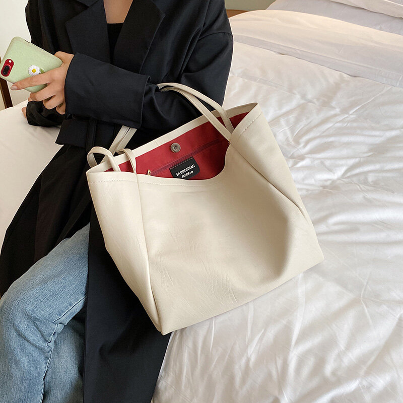 لينة جلد المرأة حقيبة عالية السعة الكتف المرأة حقيبة بسيطة بلون حقيبة يد محفظة الإناث أعلى مقبض حقيبة مكتب حقيبة يد