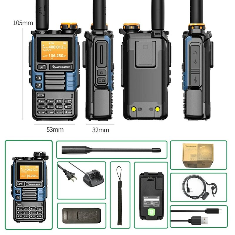 Quansheng Walkie Talkie UV-K6 5W, Radio pita udara Tyep C Charge UHF VHF DTMF FM Scrambler NOAA frekuensi nirkabel Radio CB dua arah