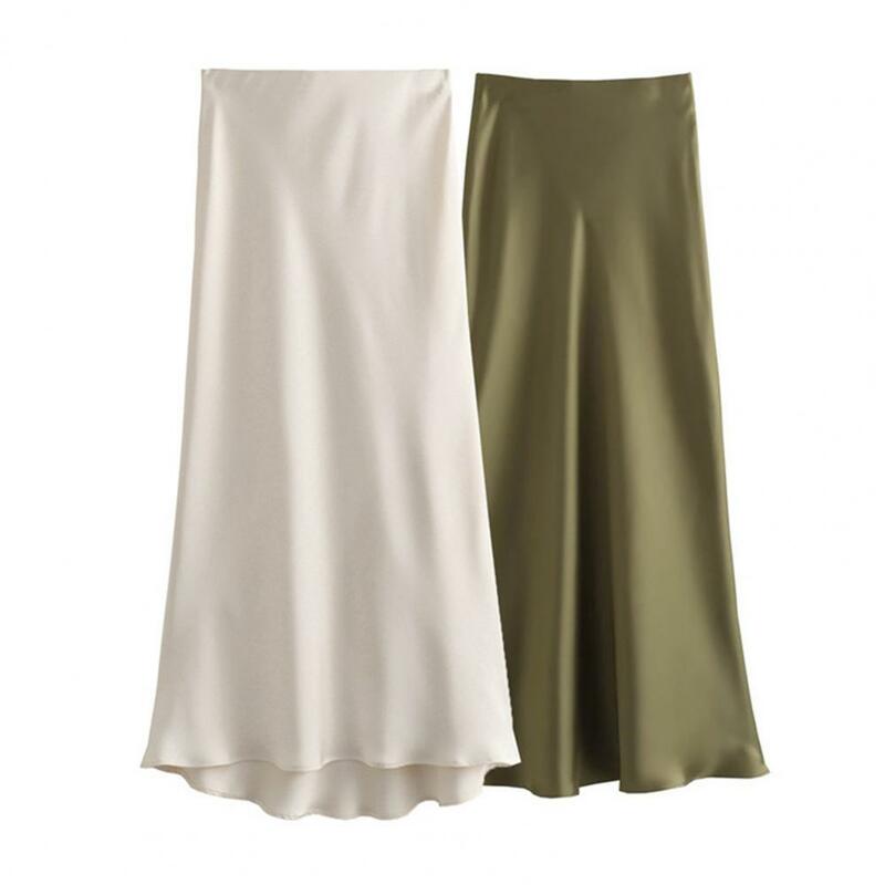 Женская атласная юбка-макси с высокой талией, эластичным поясом