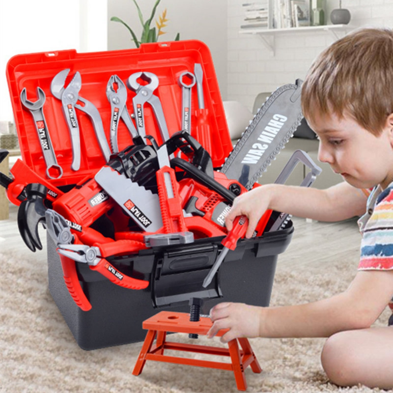 어린이 도구 세트 엔지니어 시뮬레이션 수리 도구 상자, 교육용 장난감, 전기 드릴, 스크루 드라이버 도구, 가상 놀이 장난감, 남아용 선물