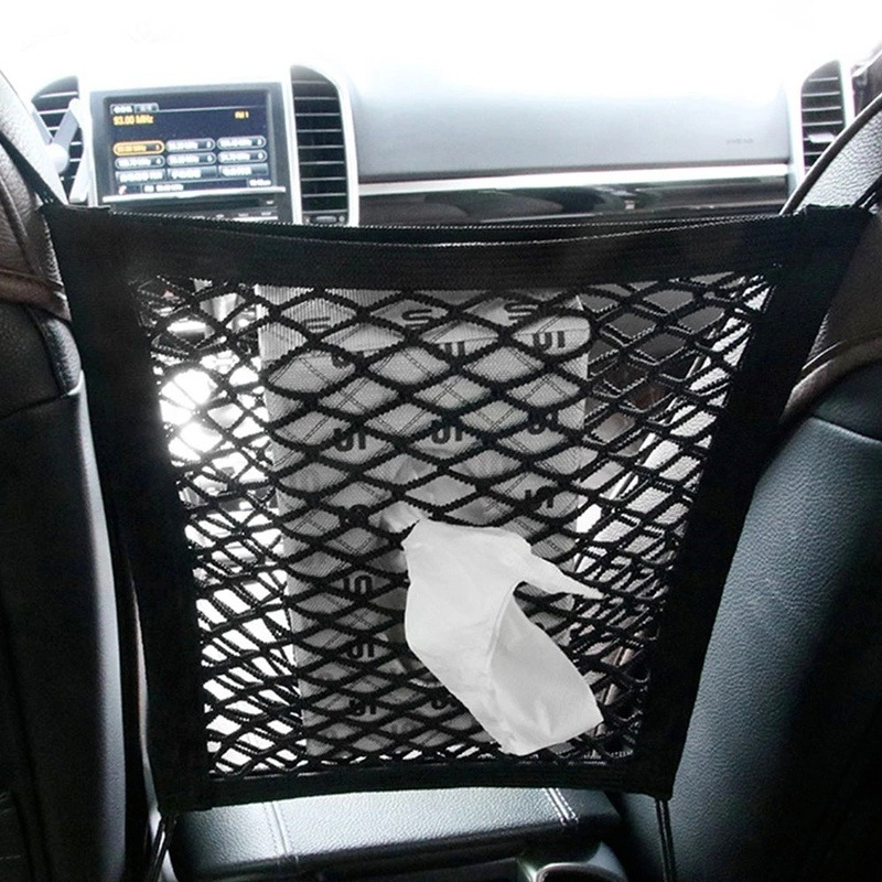 Car Seat Divider Net Bag 3 Layer Pocket Storage Elastic Mesh Bag Kid Pet Barrier Interior Sundries Organizer Car Accessories