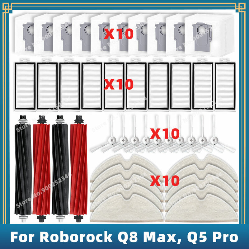 Compatibile per Roborock Q8 Max, Q8 Max+, Q5 Pro, Q5 Pro+ parti di ricambio accessori spazzola laterale principale filtro Hepa sacchetto antipolvere per mocio