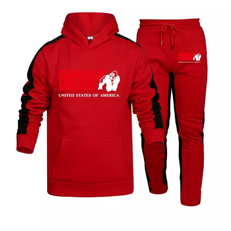 Heren Trainingspak Sweatshirts Met Capuchon En Joggingbroek Van Hoge Kwaliteit Gym Outfits Gorilla Herfst Casual Sport Hoodie Streetwear Set