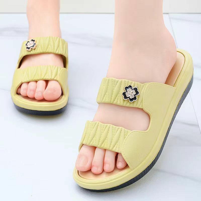 New Women's Summer One Word Wedges Slippers Thick Sole Non Slip Breathable Home Slippers Free Shipping Outdoor Slippers Sandals