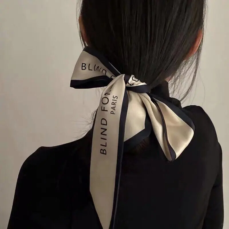 High-Grade Khaki Nude Color Series Silk Scarf Hair Band Ribbon Tied-up Hair Long Bow Vintage Satin Ribbon Hair Accessories