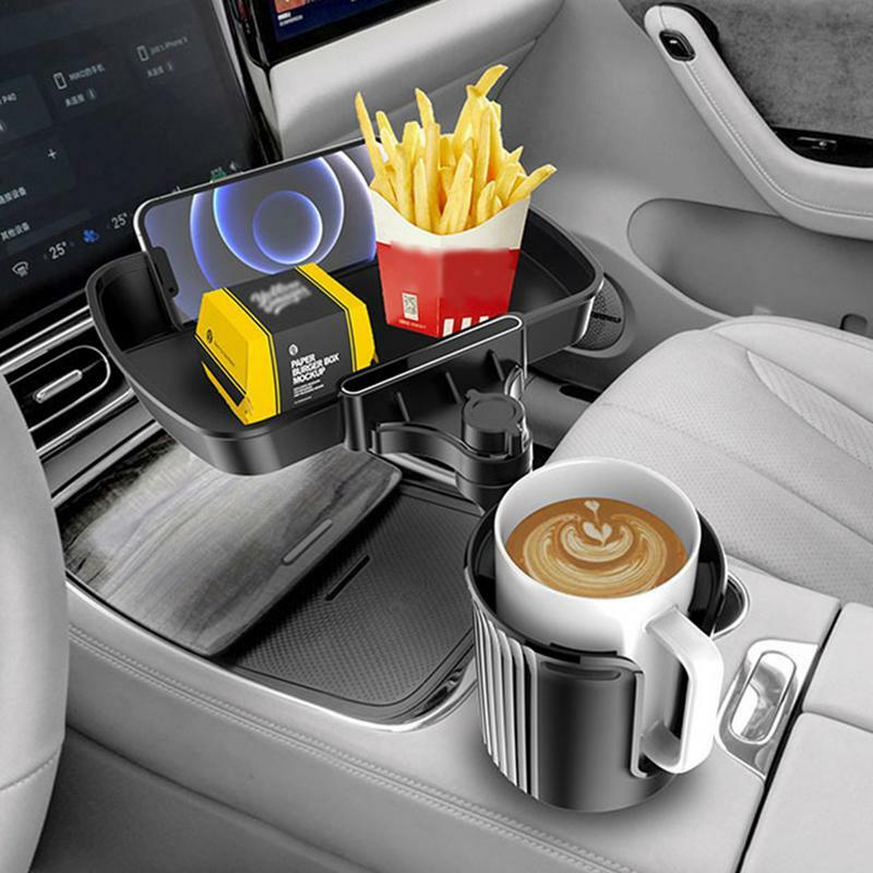 Uchwyt na kubek samochodowy taca regulowana obrotowa taca przedłużacz przestrzeń samochodowa taca stołowa na żywność z uchwytem na telefon do samochodów ciężarowych SUVs wózki golfowe