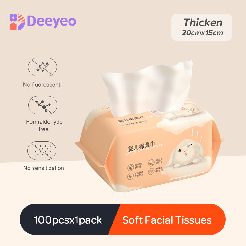 Deeyeo Thicken Face Towel Disposable Rabbit Pattern Cotton Towel Soft and Skin-friendly for Sensitive Skin Facial Tissues