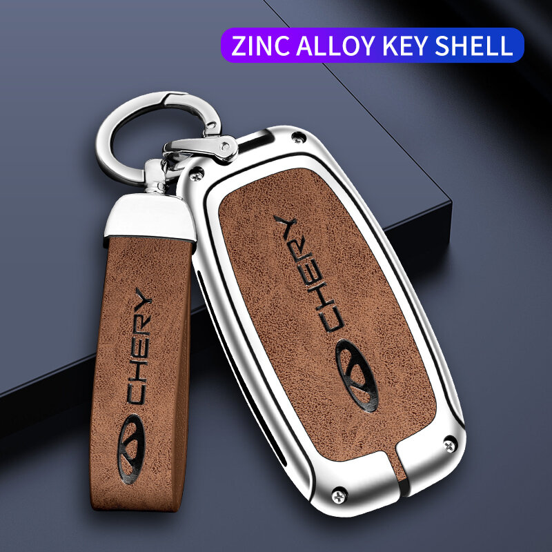 Zinc Alloy Leather Smart Car Key Case Capa, Acessórios Chaveiros, Chery Tiggo 7, 8 Pro, 8 PLUS, Arrizo 5