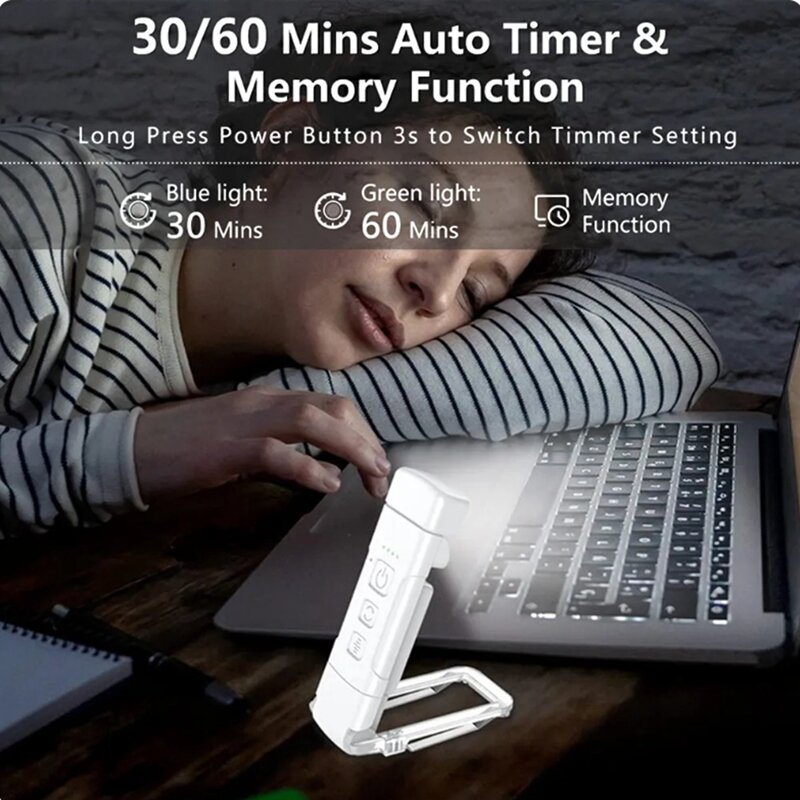 Book Light with Timer USB Rechargeable Reading Light Clip-on Read Lamp Bookmark Night Light Book Lamp 5 Brightness-Blue