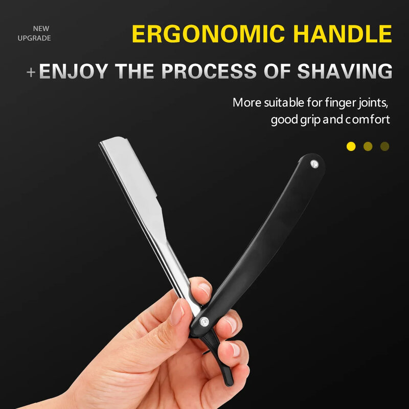 Barbeador manual do barbeiro do aço inoxidável, lâmina de barbear reta, suporte cortador afiado, dobrável barbear, barbearia suprimentos, barbearia