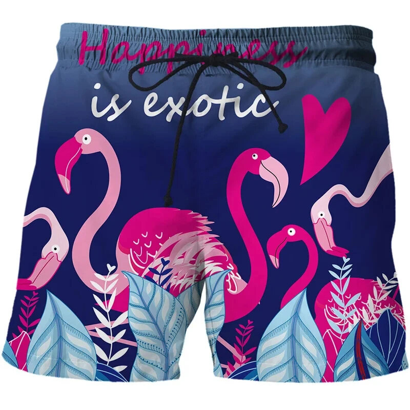 Summer Harajuku New 3D Cute Animal Flamingos Printed Beach Shorts bambini Cool Streetwear costume da bagno uomo Board Shorts Pant