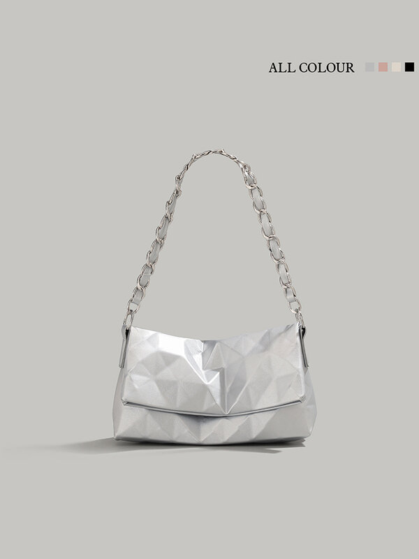Bolsa de couro geométrica feminina, bolsas prateadas, bolsas de ombro geométricas, designer de luxo, nova moda, 2024