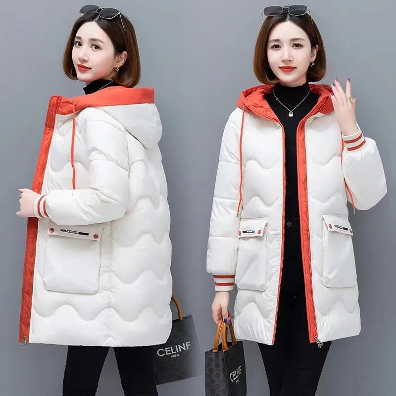 เสื้อกันหนาวมีฮู้ดสำหรับผู้หญิง, ใหม่2023โค้ทผ้าฝ้ายโอเวอร์ไซซ์อบอุ่นเสื้อกันหนาวบุขนสไตล์เกาหลีแจ็คเก็ตกันหิมะเสื้อนอกผู้หญิง
