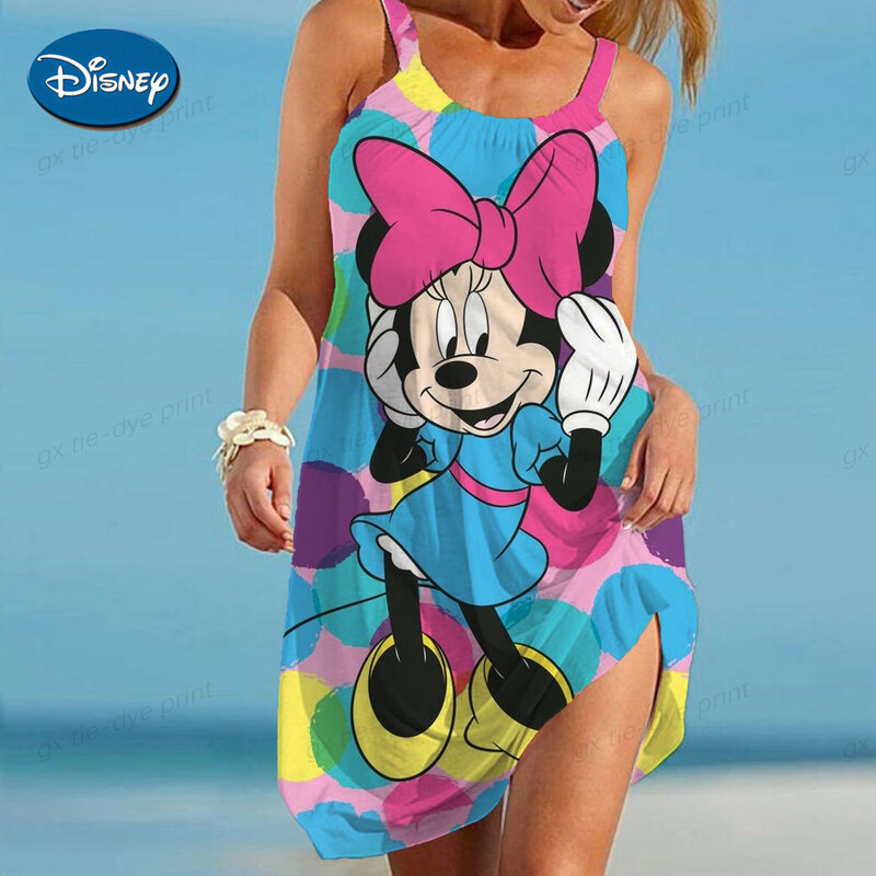 Disney Loose Sling Mickey Minnie Mouse Boho 5XL Elegant Dresses for Women Sexy 2024 Beach Dress Women's Sleeveless Summer Woman